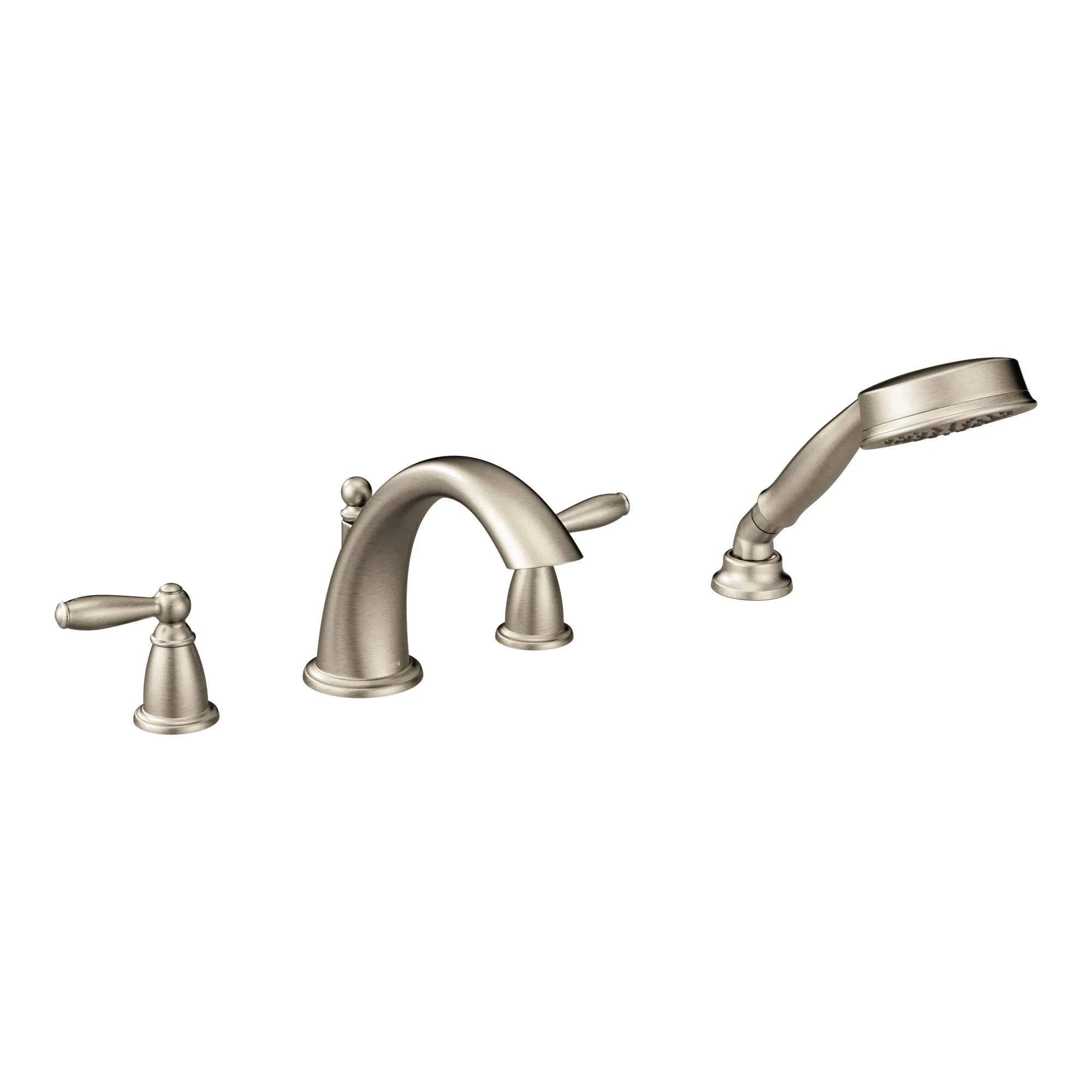 MOEN T924BN Brantford Two-Handle Low Arc Roman Tub Faucet Including Handheld Shower - Brushed Nickel