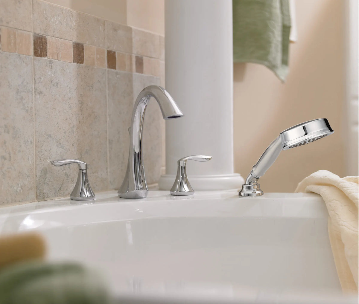 MOEN T944 Eva Two-Handle High Arc Roman Tub Faucet Including Handheld Shower - Chrome