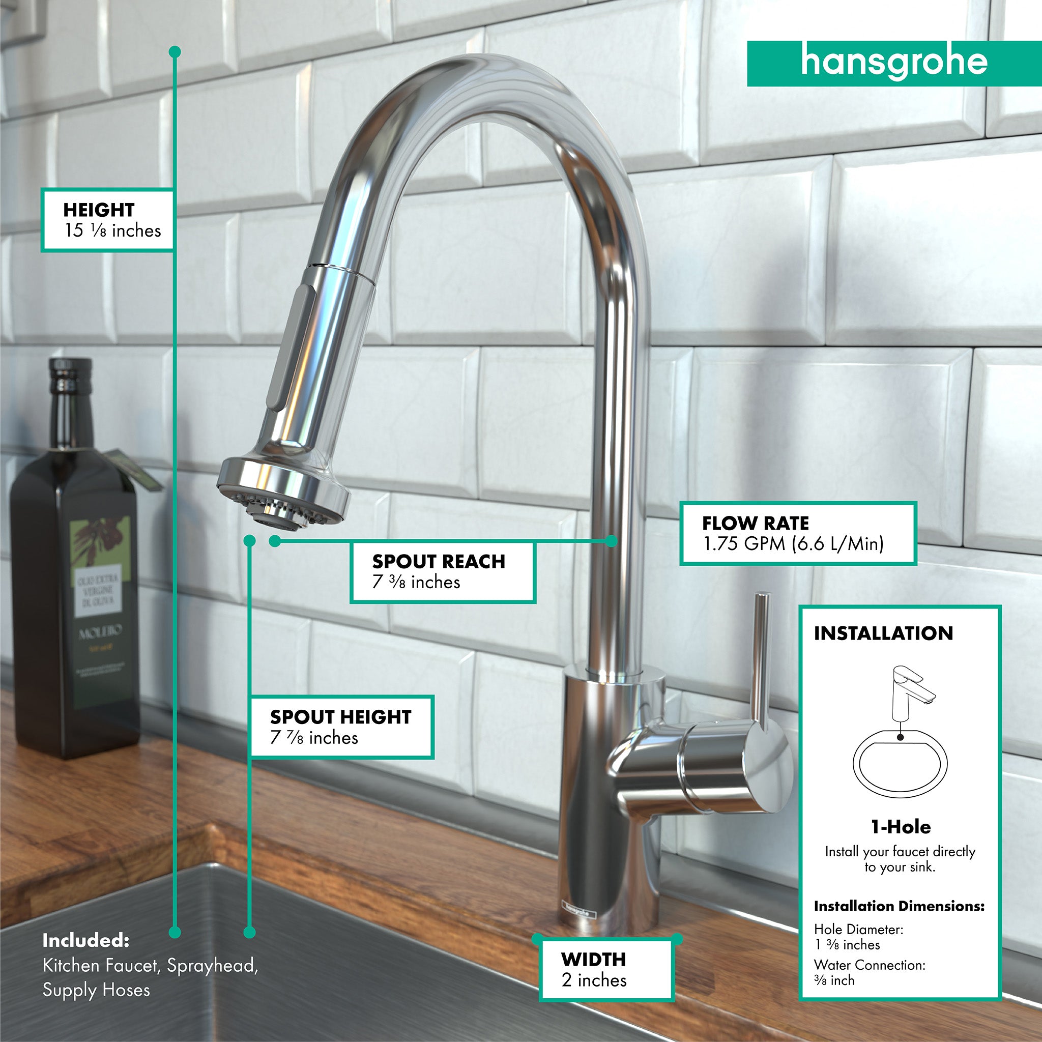 HANSGROHE 04286000 Talis S² Prep Kitchen Faucet, 2-Spray Pull-Down, 1.75 GPM - Chrome