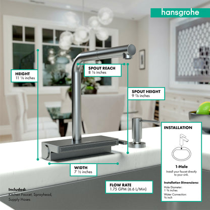 HANSGROHE 73830341 Aquno Select Kitchen Faucet, 2-Spray Pull-Out with sBox, 1.75 GPM - Brushed Black Chrome