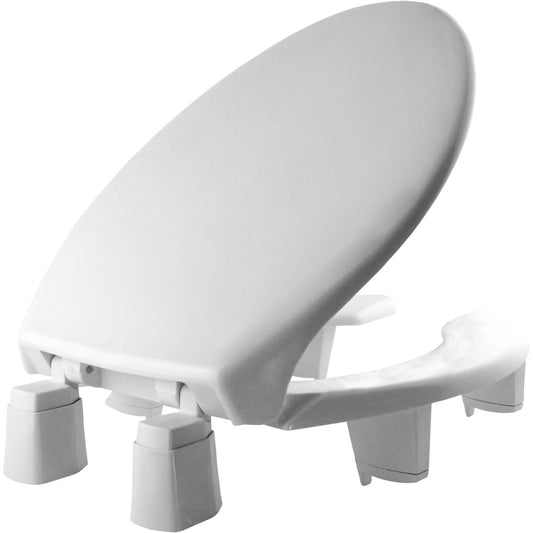 Bemis Elongated Open Front With Cover Medic-Aid Plastic Toilet Seat in White with STA-TITE Commercial Fastening System, DuraGuard, Super Grip Bumpers and 3-inch Lifts