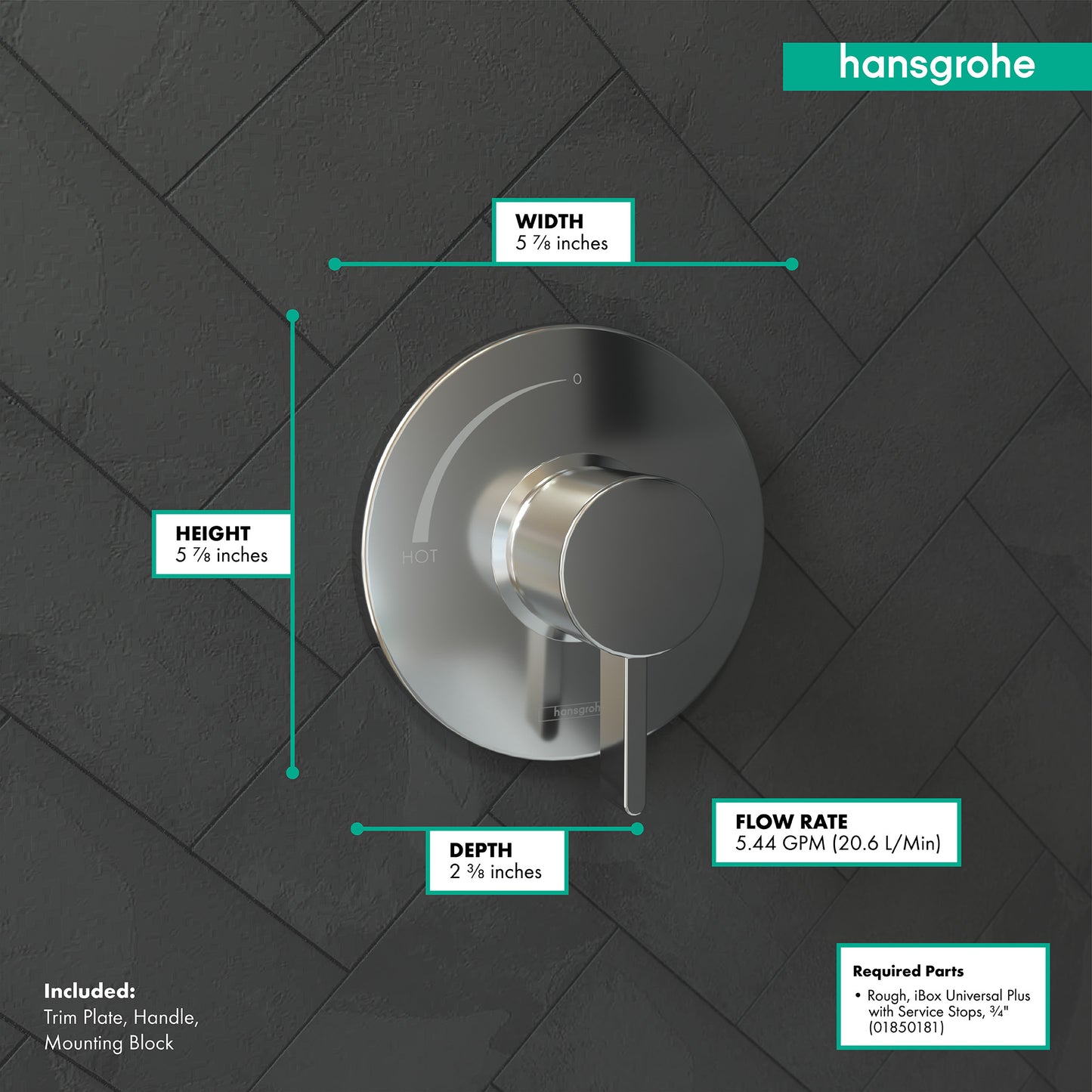 HANSGROHE 15739001 Chrome Ecostat S Modern Pressure Balance Trim