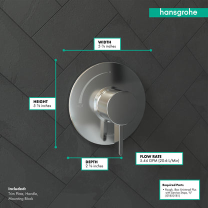 HANSGROHE 15739001 Chrome Ecostat S Modern Pressure Balance Trim