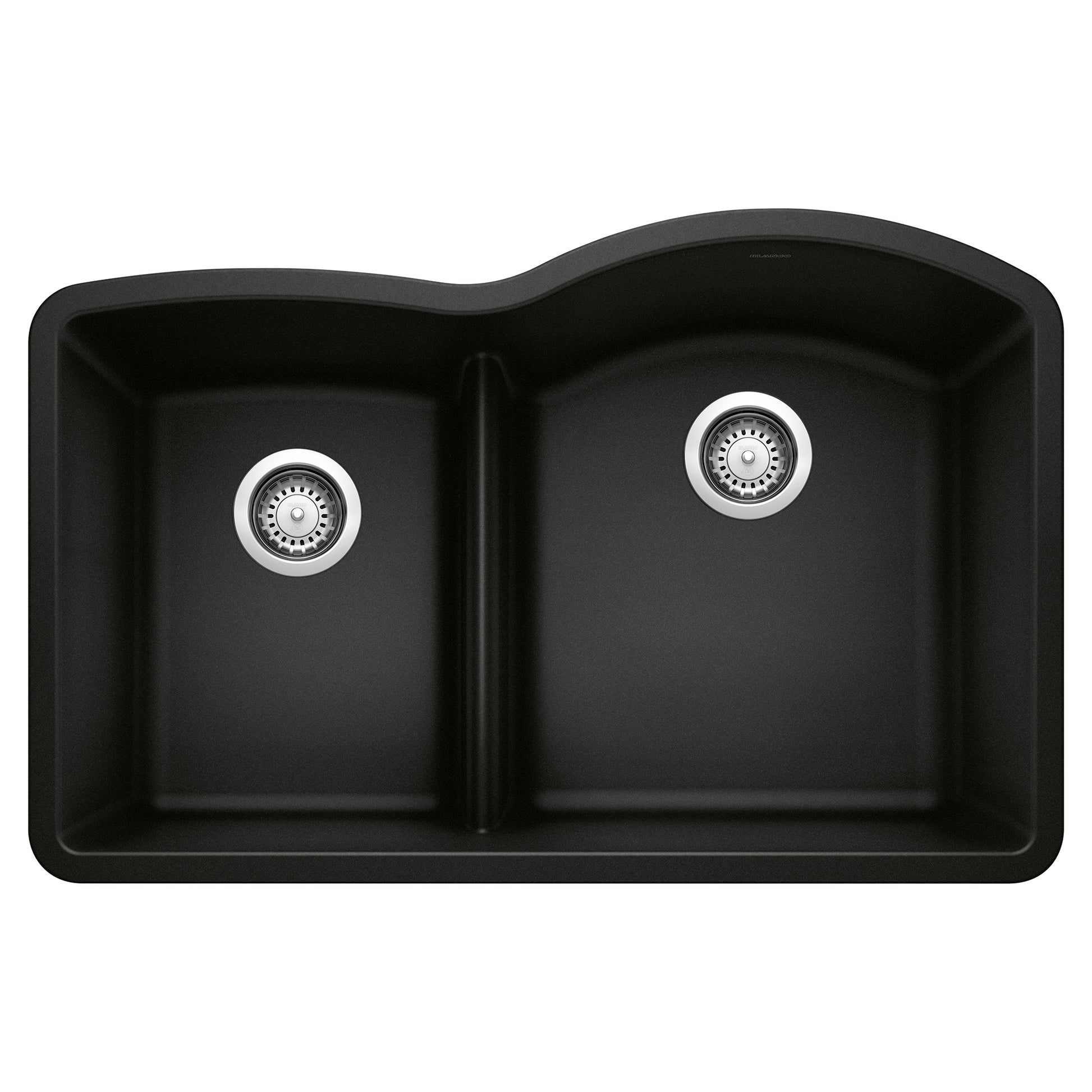 BLANCO 442911 Diamond Diamond SILGRANIT 32" 40/60 Reverse Double Bowl Undermount Kitchen Sink with Low Divide - Coal Black in Coal Black