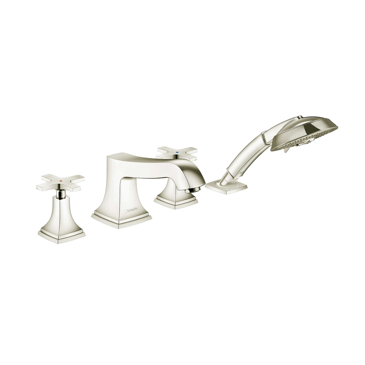 HANSGROHE 31449831 Metropol Classic 4-Hole Roman Tub Set Trim with Cross Handles and 1.8 GPM Handshower - Polished Nickel