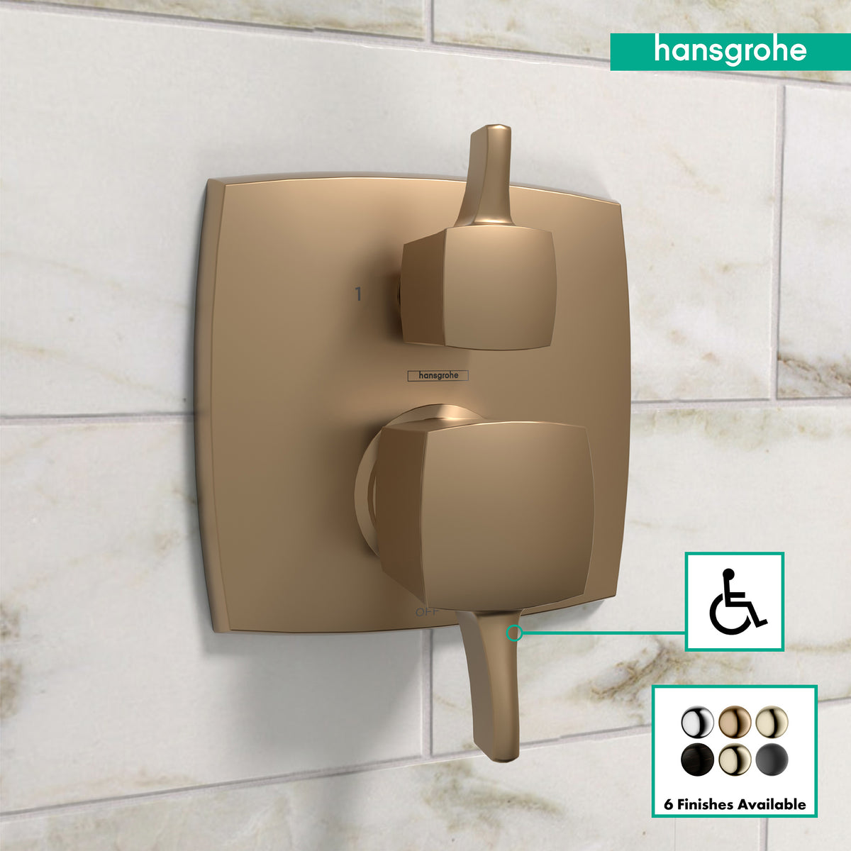 HANSGROHE 15865141 Ecostat Classic Pressure Balance Trim Classic Square with Diverter - Brushed Bronze