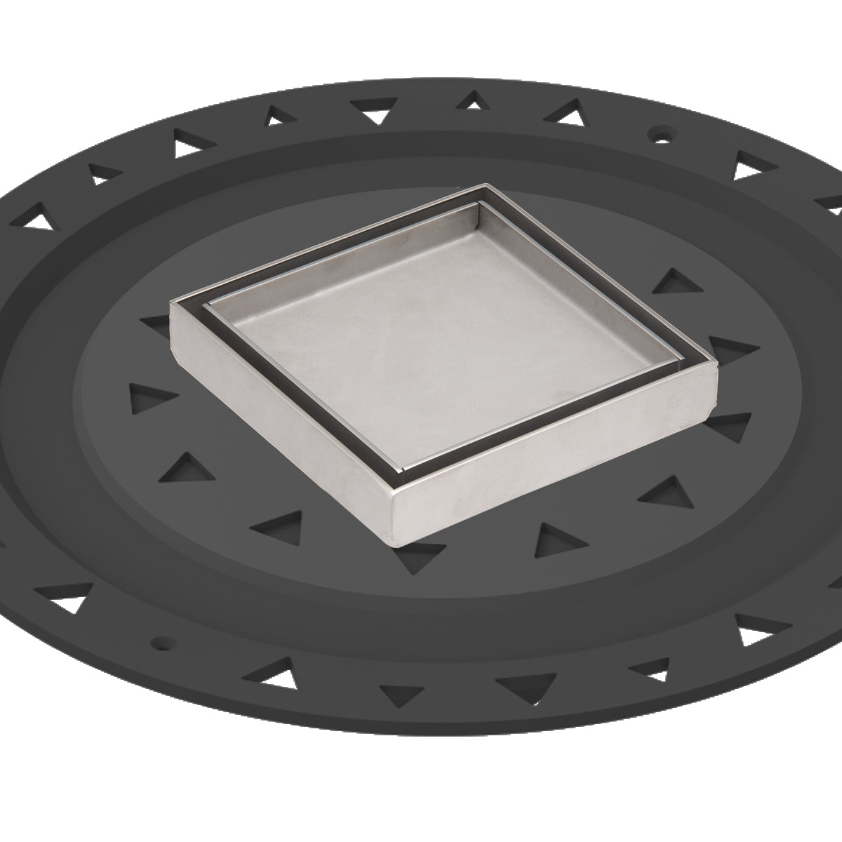 INFINITY DRAIN TDB 4-A PS TD 4 4” x 4” Tile Drain Strainer in Polished Stainless with ABS Bonded Flange Drain Body, 2", 3" and 4" Outlet