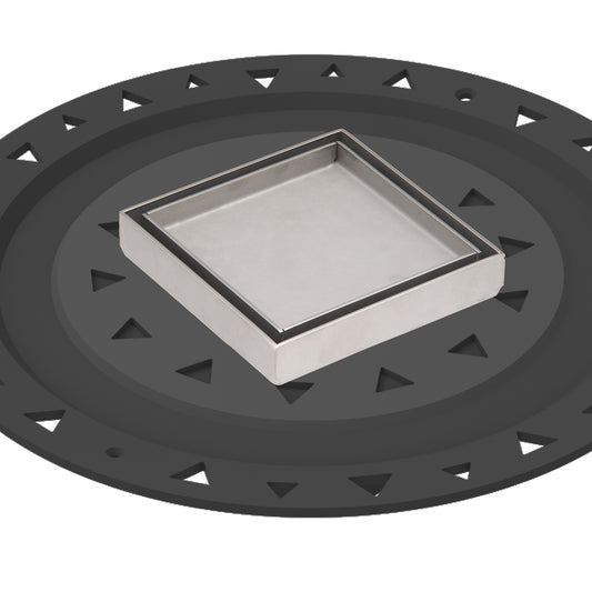 INFINITY DRAIN TDB 4-A PS TD 4 4” x 4” Tile Drain Strainer in Polished Stainless with ABS Bonded Flange Drain Body, 2", 3" and 4" Outlet