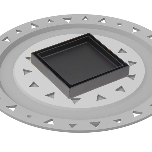 INFINITY DRAIN TDB 4-P BK TD 4 4” x 4” Tile Drain Strainer in Matte Black with PVC Bonded Flange Drain Body, 2", 3" and 4" Outlet