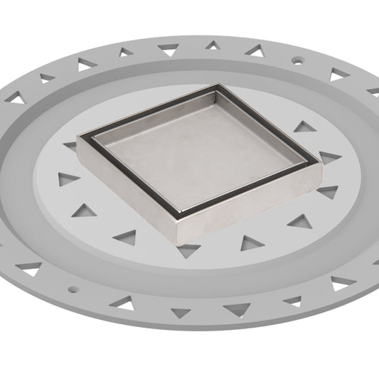 INFINITY DRAIN TDB 4-P PS TD 4 4” x 4” Tile Drain Strainer in Polished Stainless with PVC Bonded Flange Drain Body, 2", 3" and 4" Outlet