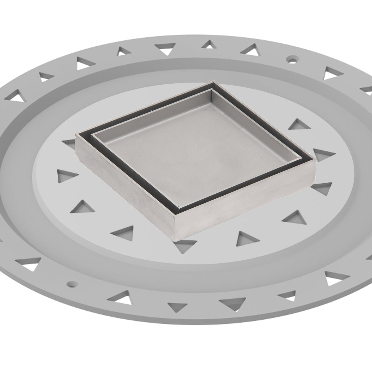 INFINITY DRAIN TDB 4-P SS TD 4 4” x 4” Tile Drain Strainer in Satin Stainless with PVC Bonded Flange Drain Body, 2", 3" and 4" Outlet