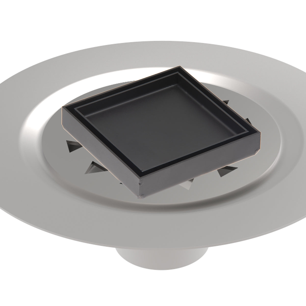INFINITY DRAIN TDB 4-S BK TD 4 4” x 4” Tile Drain Strainer in Matte Black with Stainless Steel Bonded Flange Drain Body, 2" No Hub Outlet