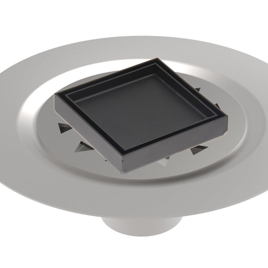 INFINITY DRAIN TDB 4-S BK TD 4 4” x 4” Tile Drain Strainer in Matte Black with Stainless Steel Bonded Flange Drain Body, 2" No Hub Outlet