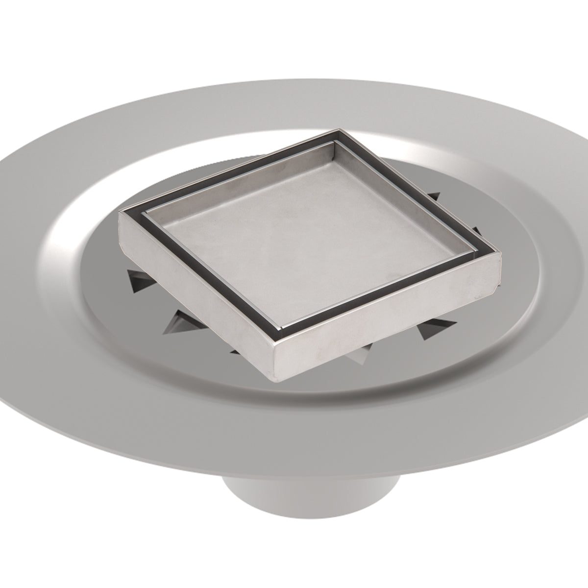 INFINITY DRAIN TDB 4-S PS TD 4 4” x 4” Tile Drain Strainer in Polished Stainless with Stainless Steel Bonded Flange Drain Body, 2" No Hub Outlet