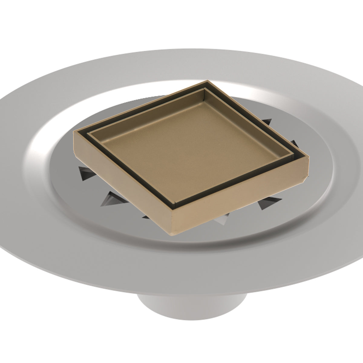 INFINITY DRAIN TDB 4-S SB TD 4 4” x 4” Tile Drain Strainer in Satin Bronze with Stainless Steel Bonded Flange Drain Body, 2" No Hub Outlet