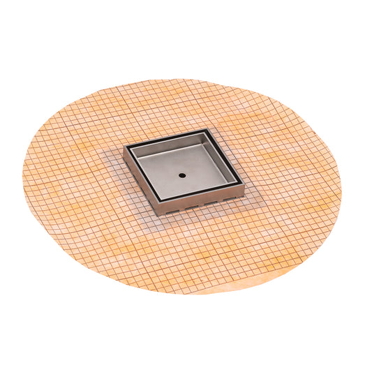 INFINITY DRAIN TDFS 5-2A SS TDFS 5 5” x 5” Flanged Tile Drain Strainer with Factory Applied Schluter® Kerdi Membrane for 3/4" tile in Satin Stainless with ABS Drain Body, 2" Outlet