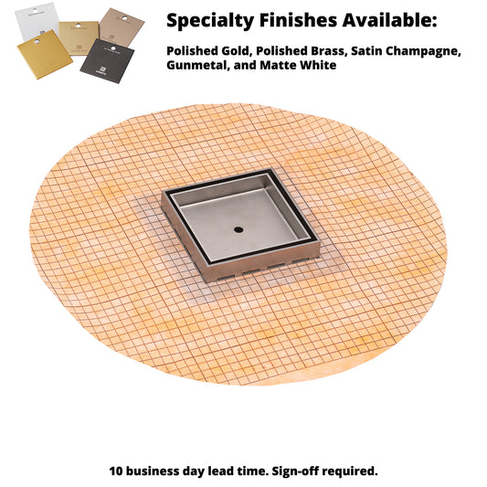 INFINITY DRAIN TDFS 5-2H PS TDFS 5 5” x 5” Flanged Tile Drain Strainer with Factory Applied Schluter® Kerdi Membrane for 3/4" tile in Polished Stainless with Cast Iron Drain Body for Hot Mop, 2" Outlet