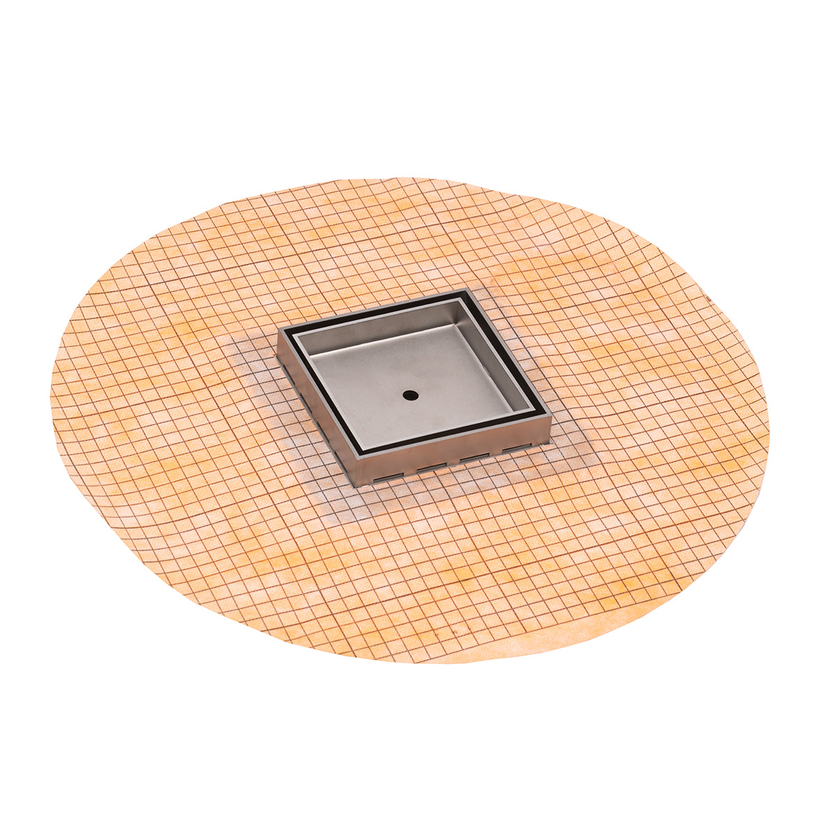 INFINITY DRAIN TDFS 5-2H SS TDFS 5 5” x 5” Flanged Tile Drain Strainer with Factory Applied Schluter® Kerdi Membrane for 3/4" tile in Satin Stainless with Cast Iron Drain Body for Hot Mop, 2" Outlet