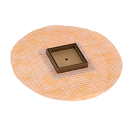 INFINITY DRAIN TDFS 5-2P SB TDFS 5 5” x 5” Flanged Tile Drain Strainer with Factory Applied Schluter® Kerdi Membrane for 3/4" tile in Satin Bronze with PVC Drain Body, 2" Outlet