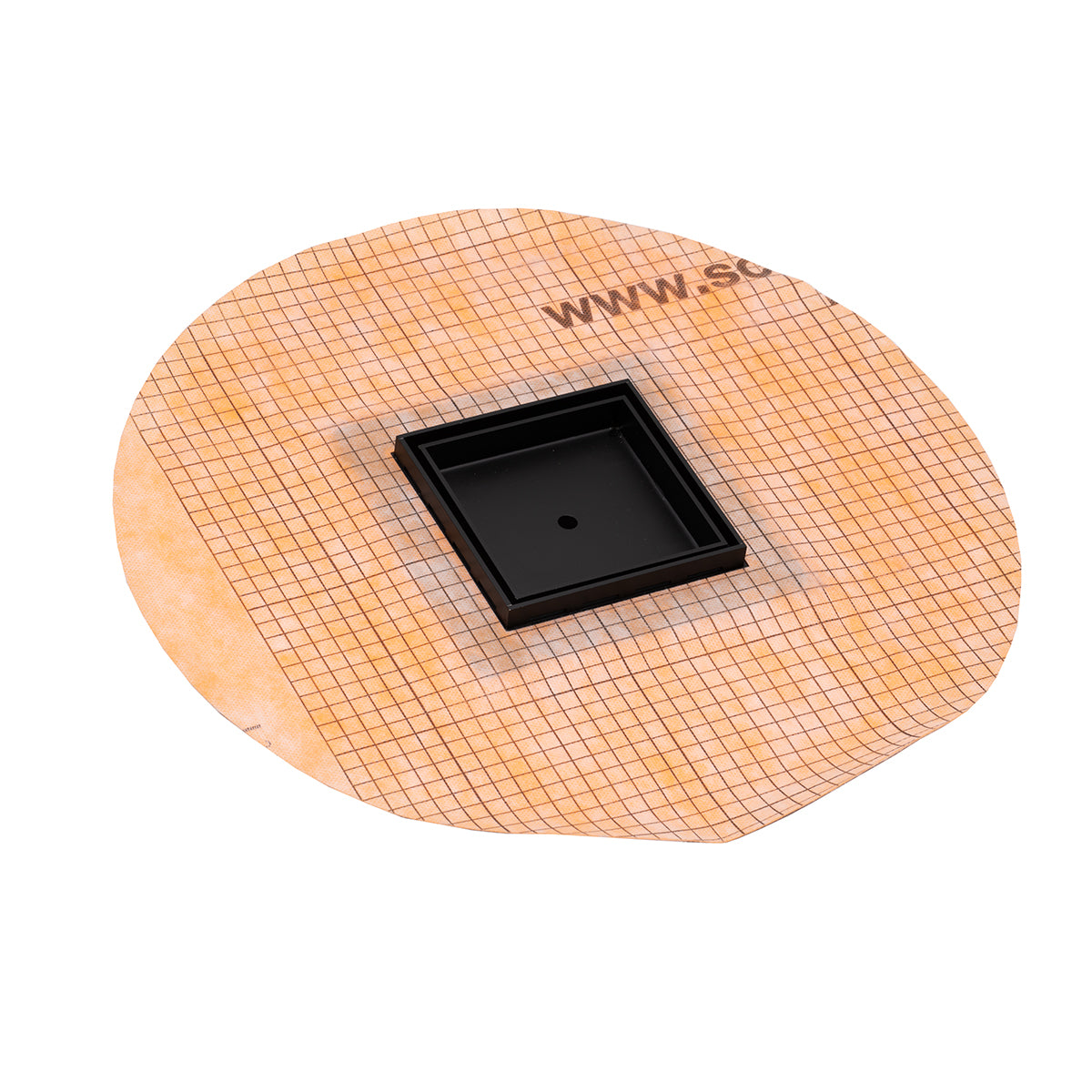 INFINITY DRAIN TDLFS 5-2H BK TDLFS 5 5” x 5” Flanged Tile Drain Strainer with Factory Applied Schluter® Kerdi Membrane for 3/8" tile in Matte Black with Cast Iron Drain Body for Hot Mop, 2" Outlet