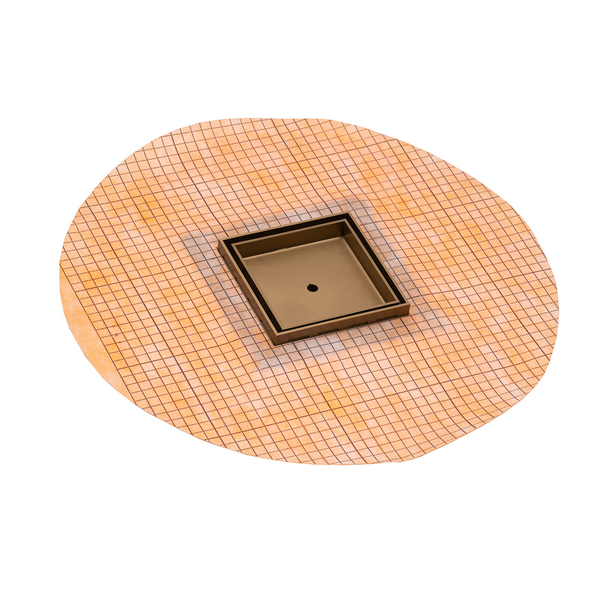INFINITY DRAIN TDLFS 5-2H SB TDLFS 5 5” x 5” Flanged Tile Drain Strainer with Factory Applied Schluter® Kerdi Membrane for 3/8" tile in Satin Bronze with Cast Iron Drain Body for Hot Mop, 2" Outlet