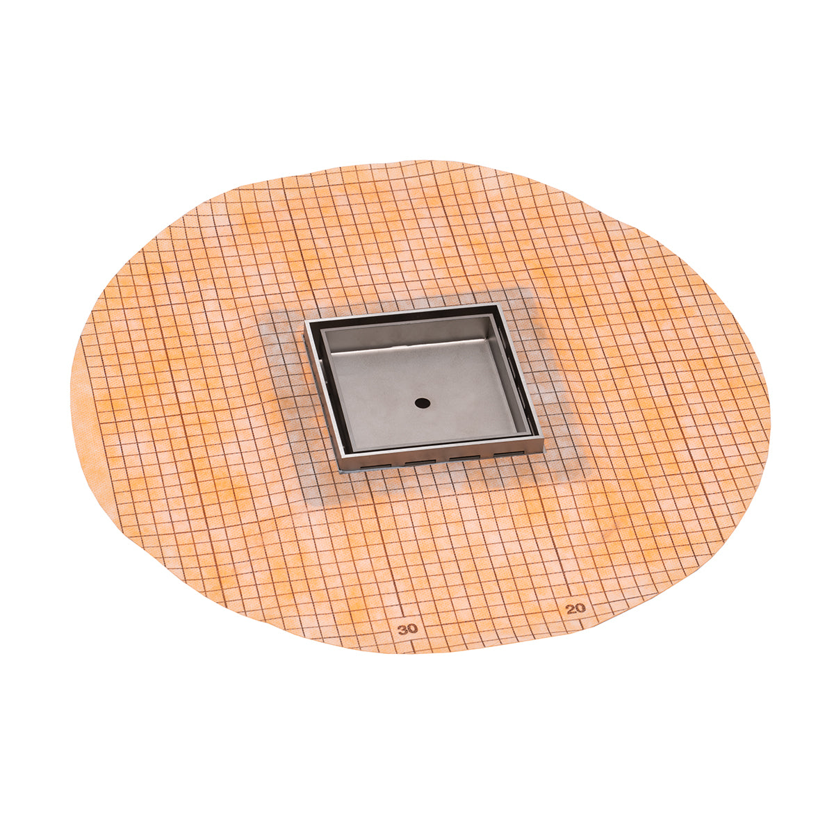 INFINITY DRAIN TDLFS 5-2I SS TDLFS 5 5” x 5” Flanged Tile Drain Strainer with Factory Applied Schluter® Kerdi Membrane for 3/8" tile in Satin Stainless with Cast Iron Drain Body, 2" Outlet