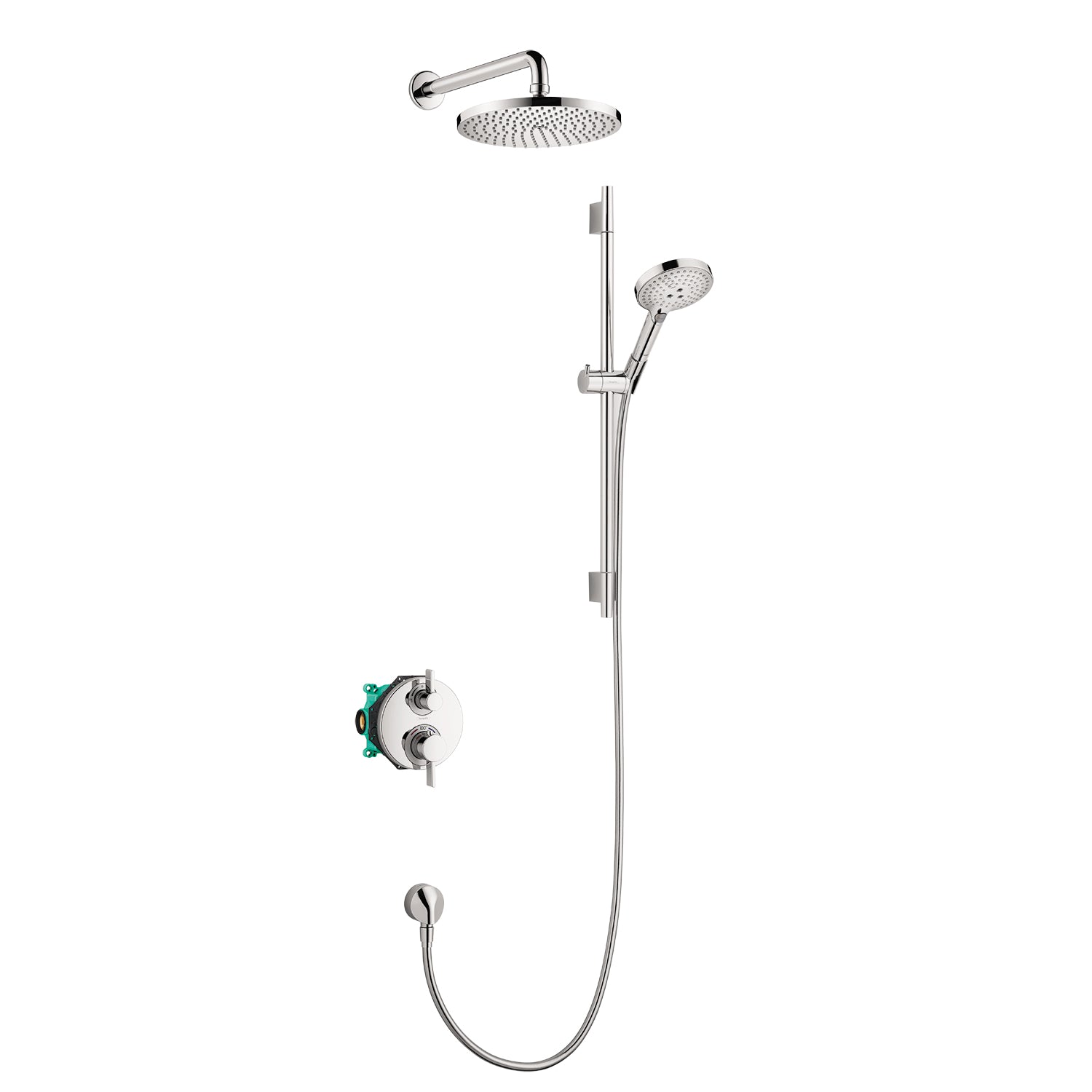 HANSGROHE 04915000 Raindance S Thermostatic Showerhead/Wallbar Set with Rough, 2.5 GPM - Chrome