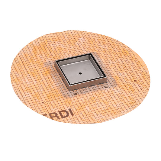 INFINITY DRAIN TFS 5 PS TDFS 5 5” x 5” Flanged Tile Drain Strainer with Factory Applied Schluter® Kerdi Membrane for 3/4" tile with 2” Throat in Polished Stainless