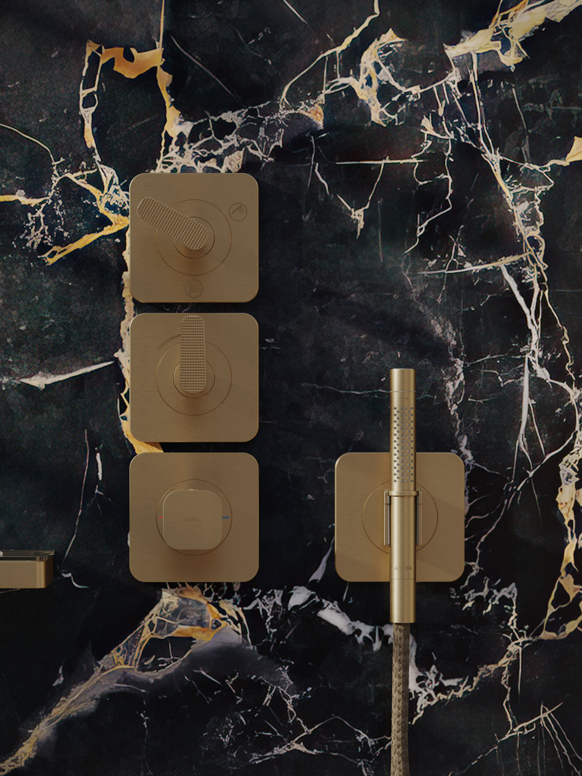 AXOR 49626251 Citterio C Handshower Holder Softsquare with Outlet 5"x5" with Handshower and Textile Hose, 2.5 GPM - Brushed Gold Optic