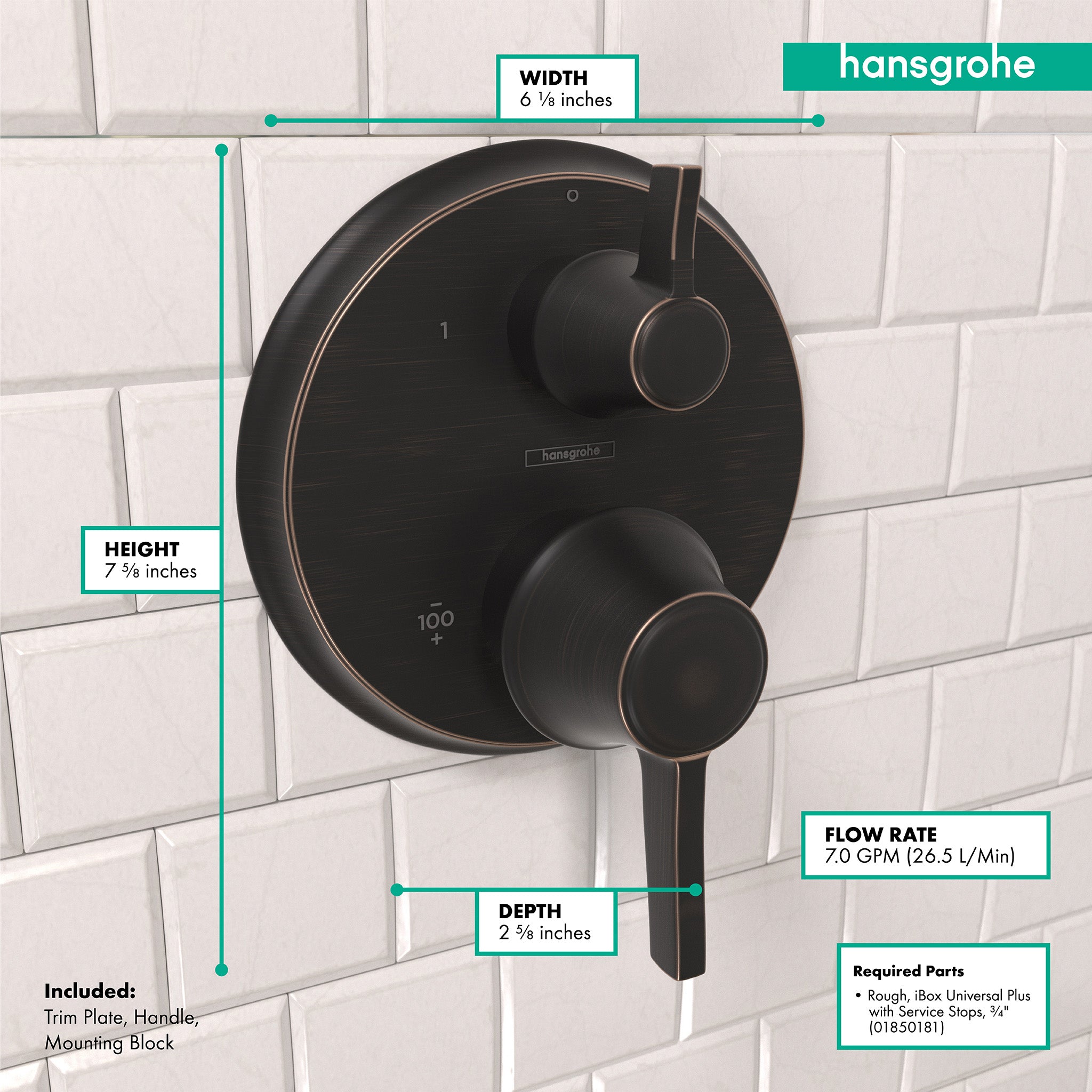 HANSGROHE 15753921 Ecostat Classic Thermostatic Trim with Volume Control and Diverter, Round - Rubbed Bronze