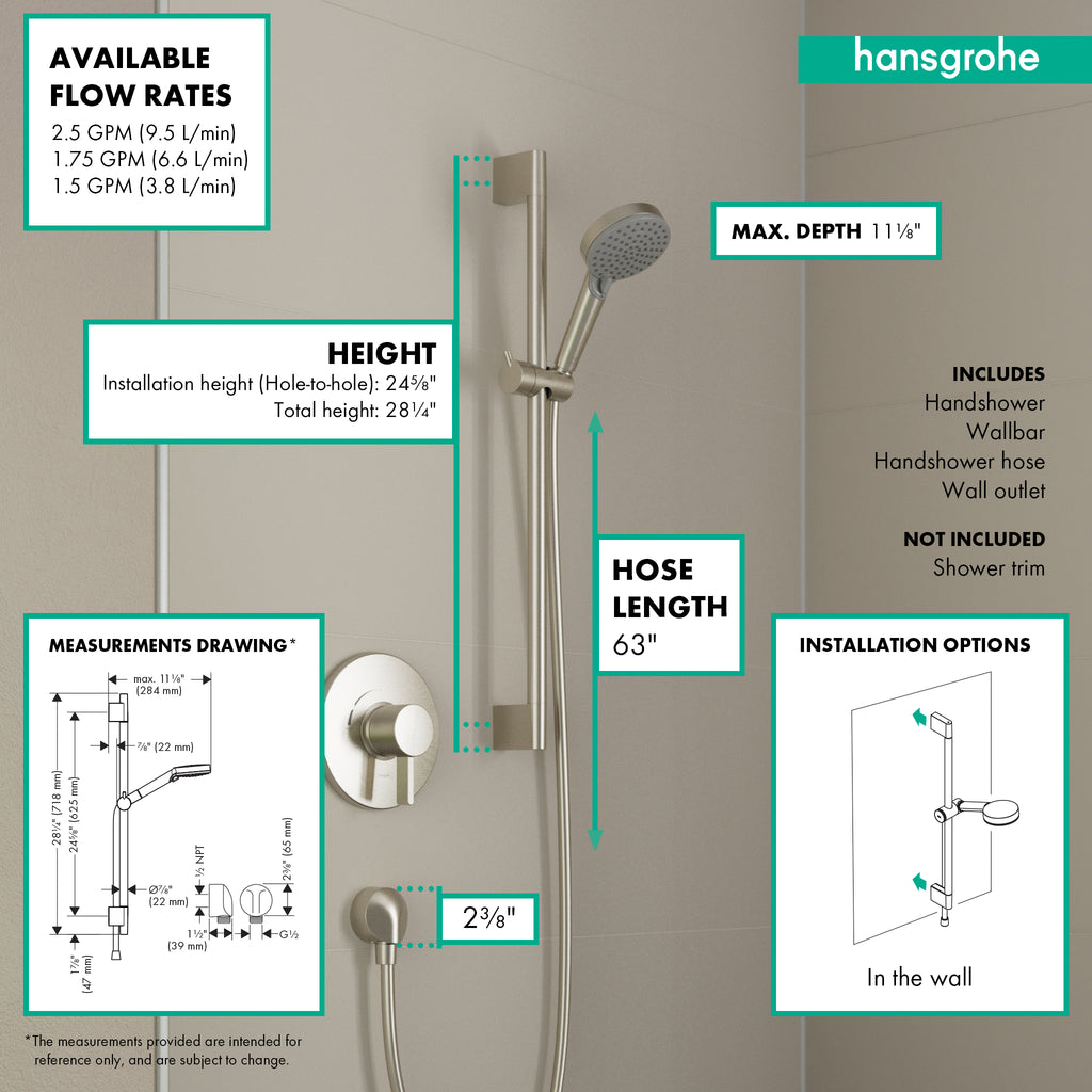 HANSGROHE 04969820 Vernis Blend Wallbar Set 100 Vario-Jet 24", 2.5 GPM - Brushed Nickel