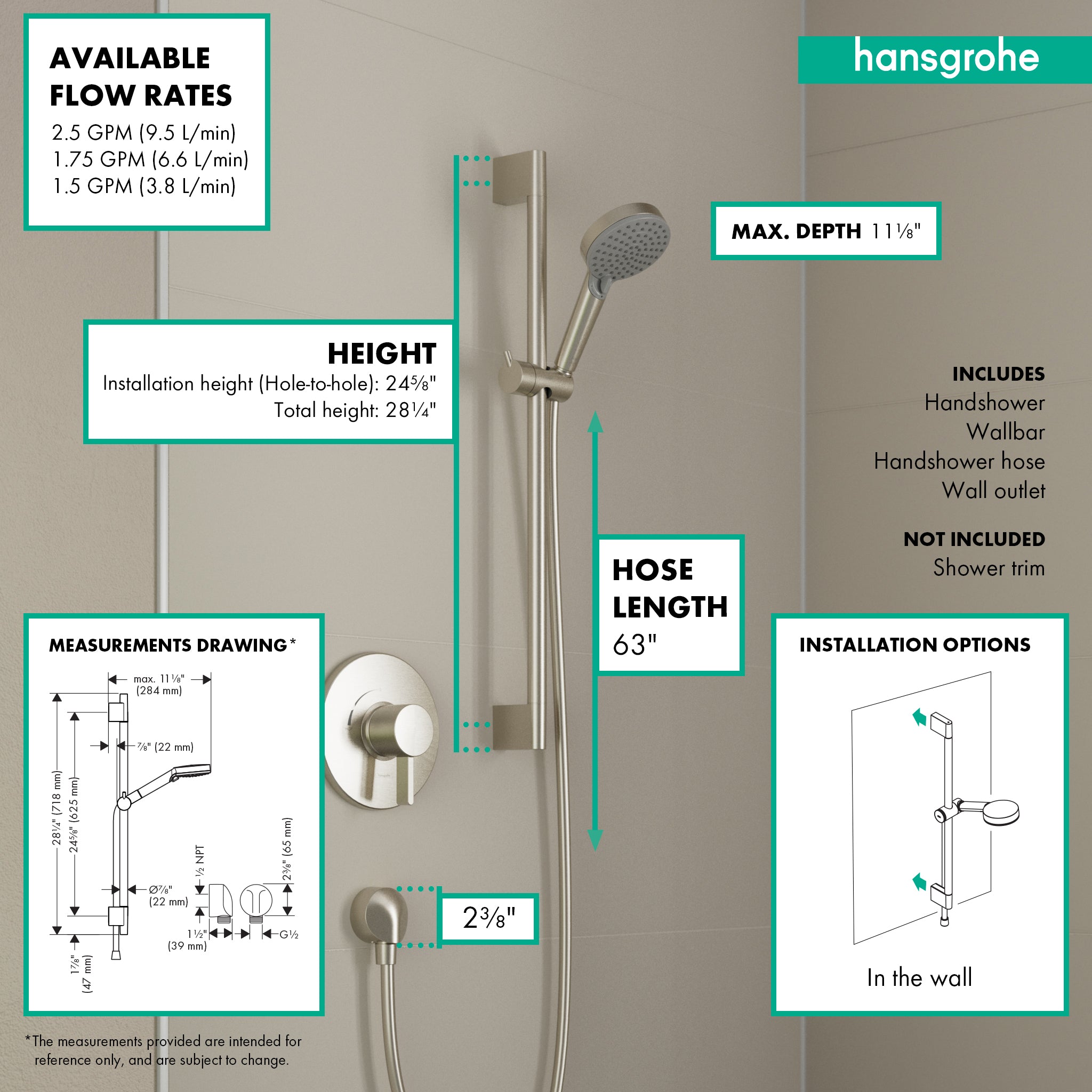 HANSGROHE 04969820 Vernis Blend Wallbar Set 100 Vario-Jet 24", 2.5 GPM - Brushed Nickel
