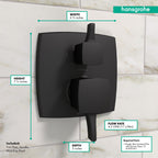 HANSGROHE 15865671 Ecostat Classic Pressure Balance Trim Classic Square with Diverter - Matte Black