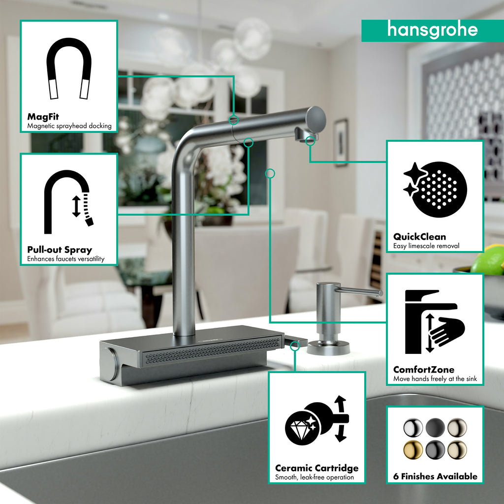 HANSGROHE 73830341 Aquno Select Kitchen Faucet, 2-Spray Pull-Out with sBox, 1.75 GPM - Brushed Black Chrome