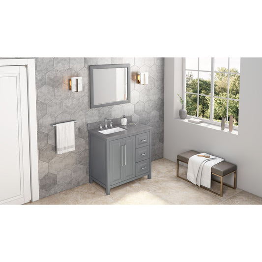 JEFFREY ALEXANDER VKITCAD36GRSGR 36" Grey Cade Vanity, left offset, Steel Grey Cultured Marble Vanity Top, undermount rectangle bowl - Grey