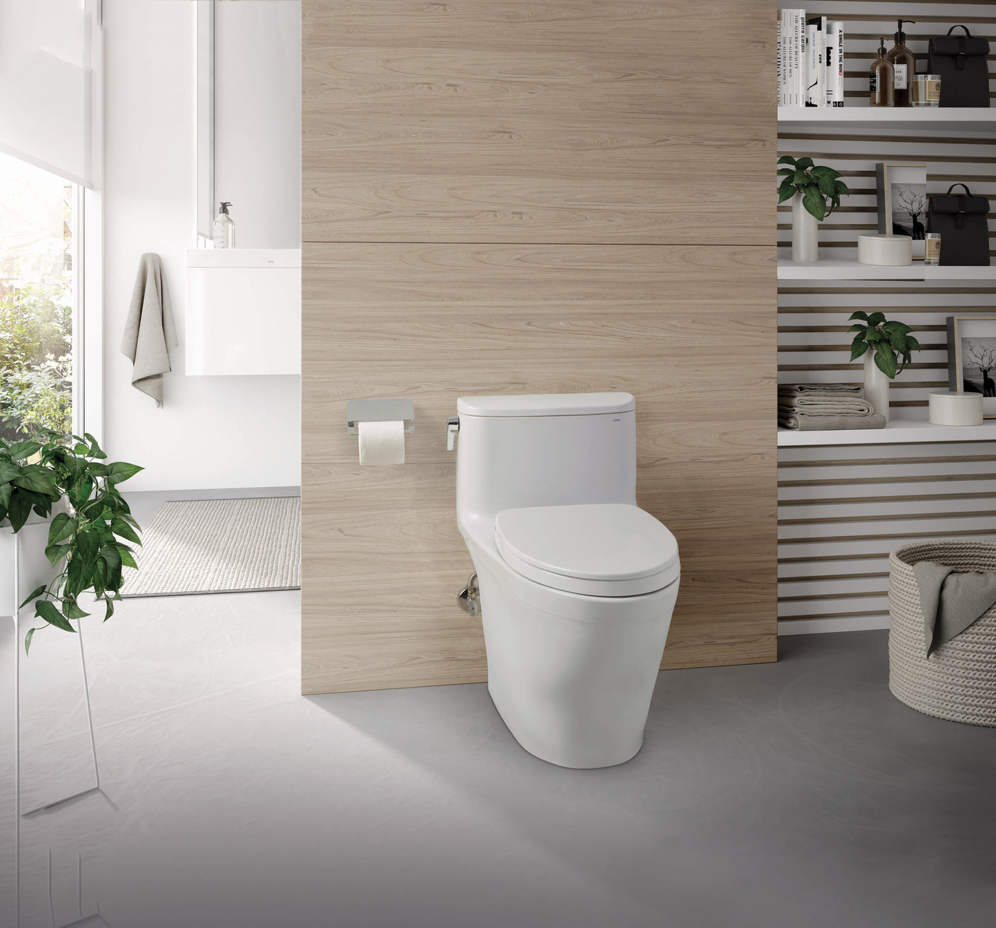 TOTO MS642124CEFG#12 Nexus One-Piece Elongated 1.28 GPF Universal Height Toilet with CEFIONTECT and SS124 SoftClose Seat , Sedona Beige