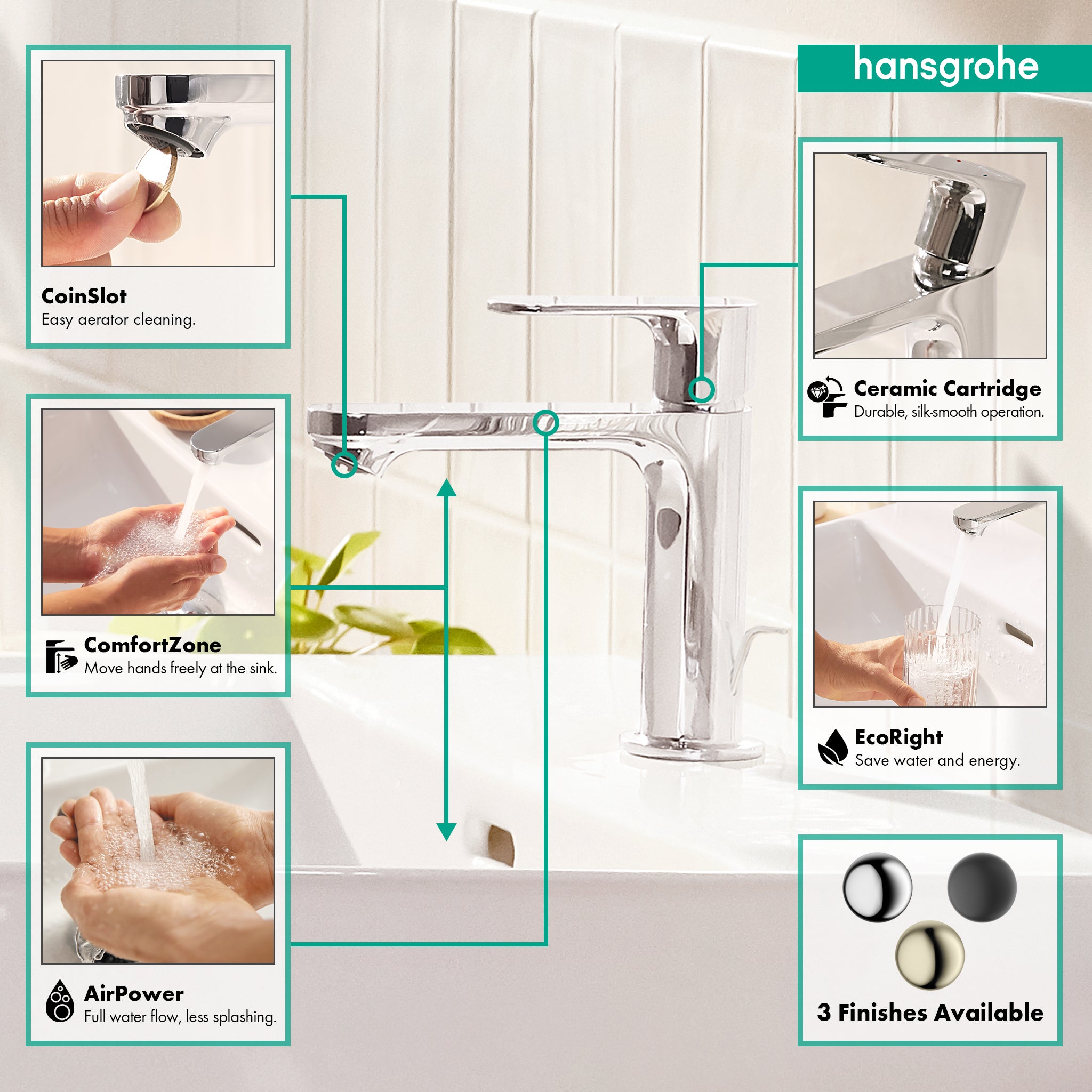 HANSGROHE 72517001 Rebris S Single-Hole Faucet 110 with Pop-Up Drain, 1.2 GPM - Chrome