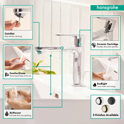 HANSGROHE 72517001 Rebris S Single-Hole Faucet 110 with Pop-Up Drain, 1.2 GPM - Chrome