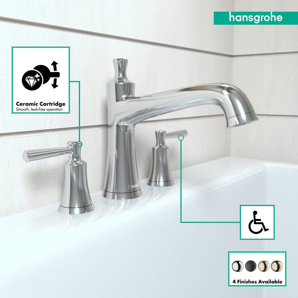 HANSGROHE 04776000 Joleena 3-Hole Roman Tub Set Trim - Chrome