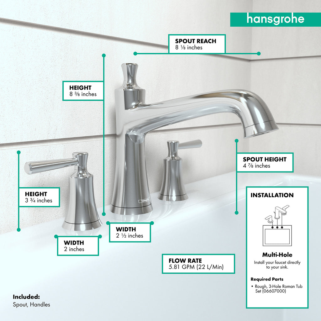 HANSGROHE 04776000 Joleena 3-Hole Roman Tub Set Trim - Chrome