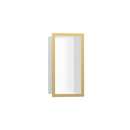 HANSGROHE 56096990 XtraStoris Individual Wall Niche Matte White with Design Frame 12"x 6"x 4" - Polished Gold Optic