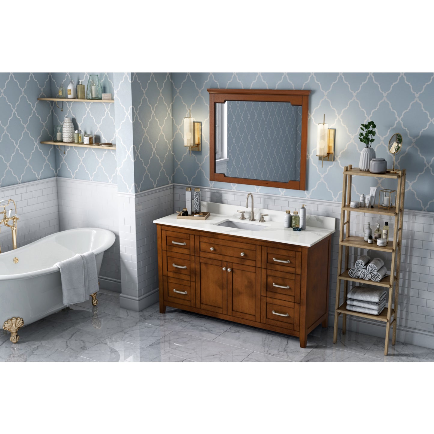 JEFFREY ALEXANDER VKITCHA60SCHCQR 60" Chocolate Chatham Vanity, Calacatta Vienna Quartz Vanity Top, undermount rectangle bowl - Chocolate
