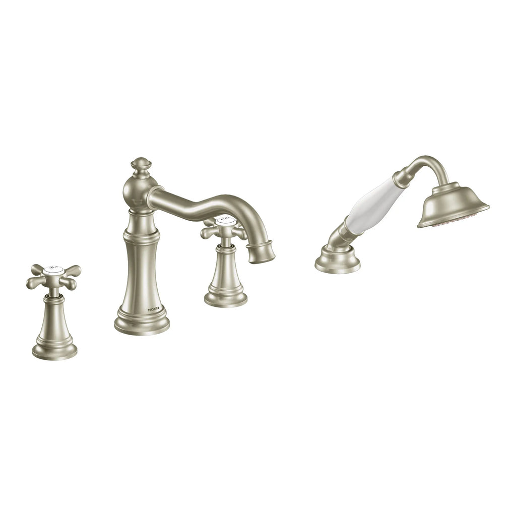 MOEN TS21102BN Weymouth  Two-Handle Roman Tub Faucet Includes Hand Shower In Brushed Nickel