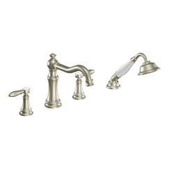 MOEN TS21104BN Weymouth Two-Handle Roman Tub Faucet Includes Hand Shower - Brushed Nickel