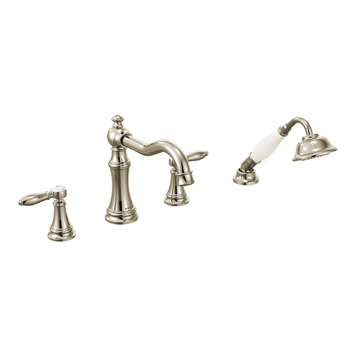 MOEN TS21104NL Weymouth Two-Handle Diverter Roman Tub Faucet Including Handheld Shower - Polished Nickel