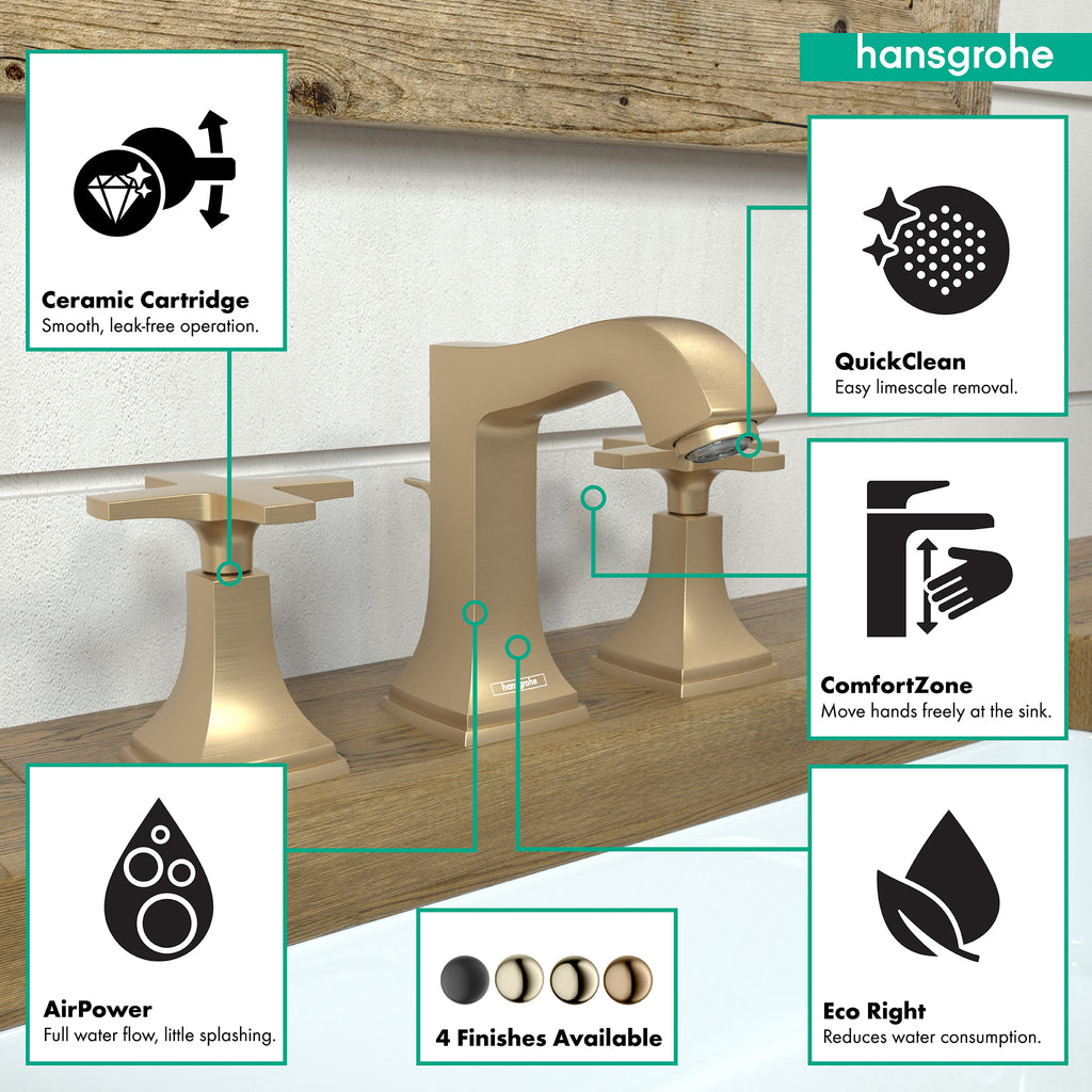 HANSGROHE 31306141 Metropol Classic Widespread Faucet 110 with Cross Handles and Pop-Up Drain, 1.2 GPM - Brushed Bronze