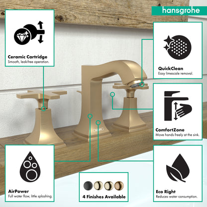 HANSGROHE 31306141 Metropol Classic Widespread Faucet 110 with Cross Handles and Pop-Up Drain, 1.2 GPM - Brushed Bronze