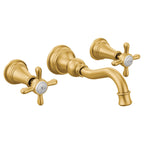 MOEN TS42112BG Weymouth Two-Handle High Arc Wall Mount Bathroom Faucet - Brushed Gold