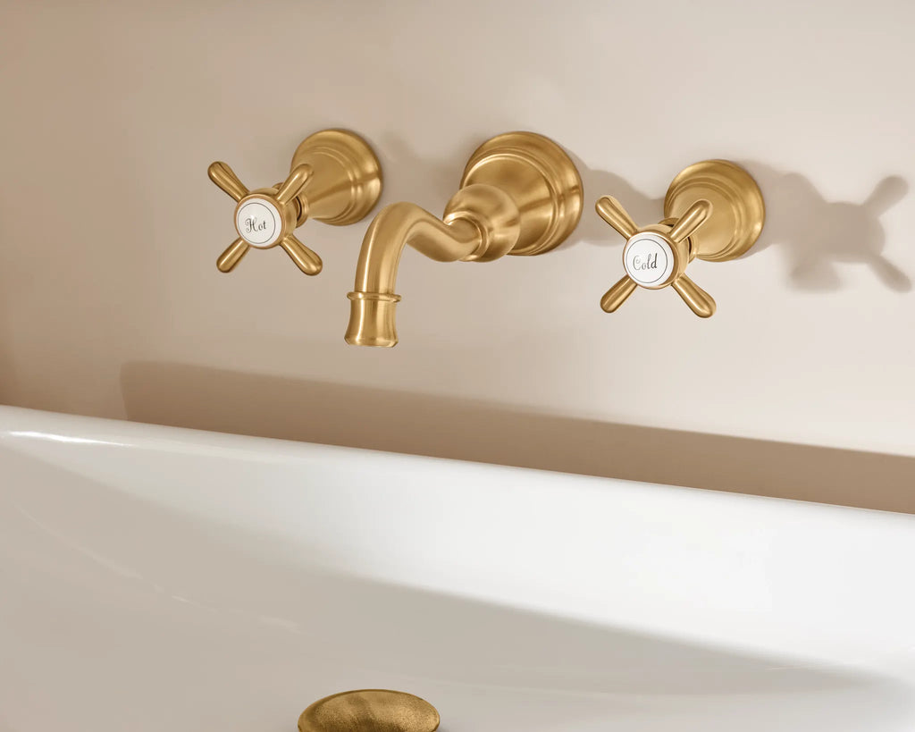 MOEN TS42112BG Weymouth Two-Handle High Arc Wall Mount Bathroom Faucet - Brushed Gold