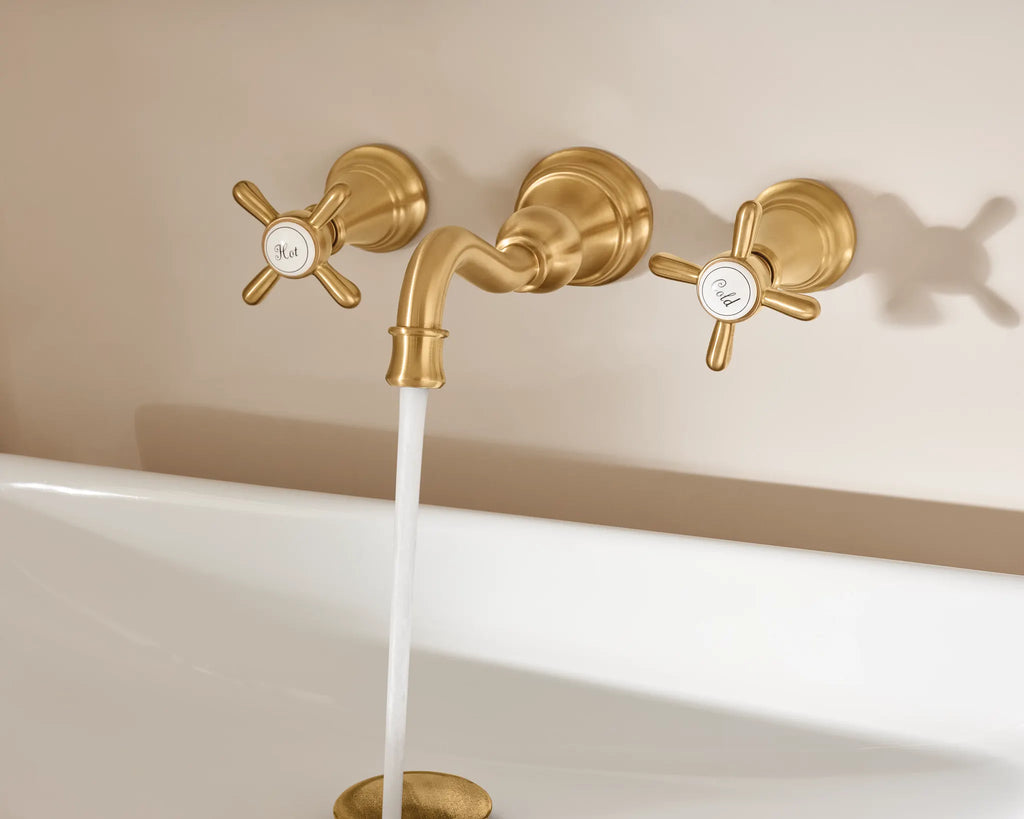 MOEN TS42112BG Weymouth Two-Handle High Arc Wall Mount Bathroom Faucet - Brushed Gold